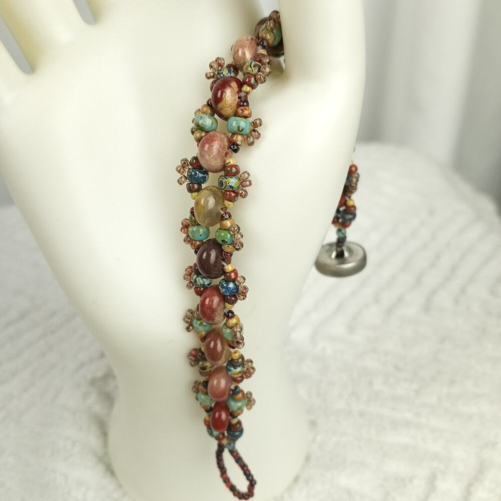HANDMADE  Rustic Boho Style Red Jasper Stone Bracelet - Picture 2 of 7